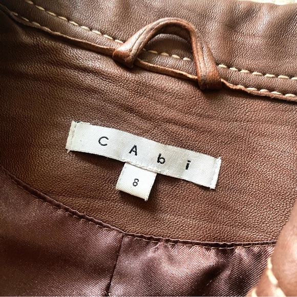 Cabi Brown Leather Blazer Jacket Contrast Stitch Moto Women’s 8 - Picture 3 of 15